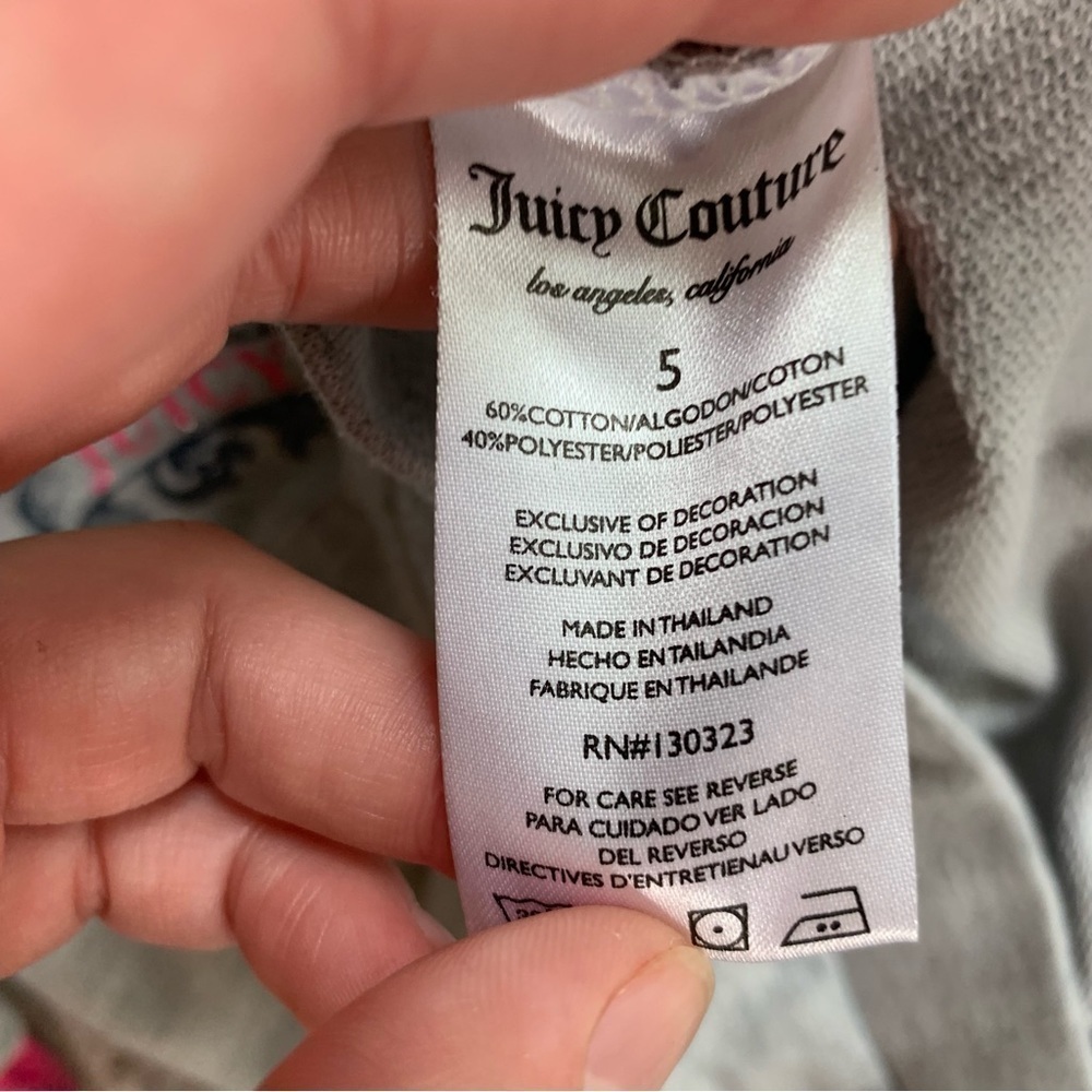 Juicy Couture Terry Cloth Gray Long Sleeve Top w/ Hot Pink Lace Accents Size 5 - Picture 5 of 6